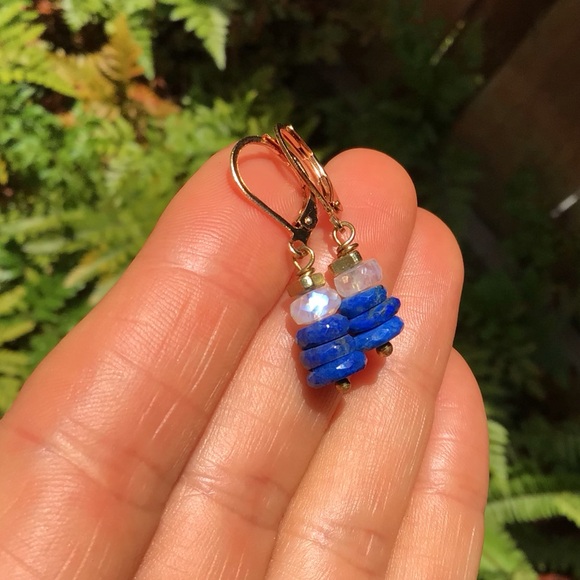 Lapis Moonstone Sundance Charm Earrings - Picture 9 of 9